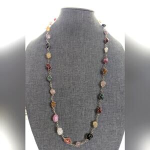Artisan Art To Wear Wire Wrapped Gemstone Bohemian Hippie Long Necklace 32"